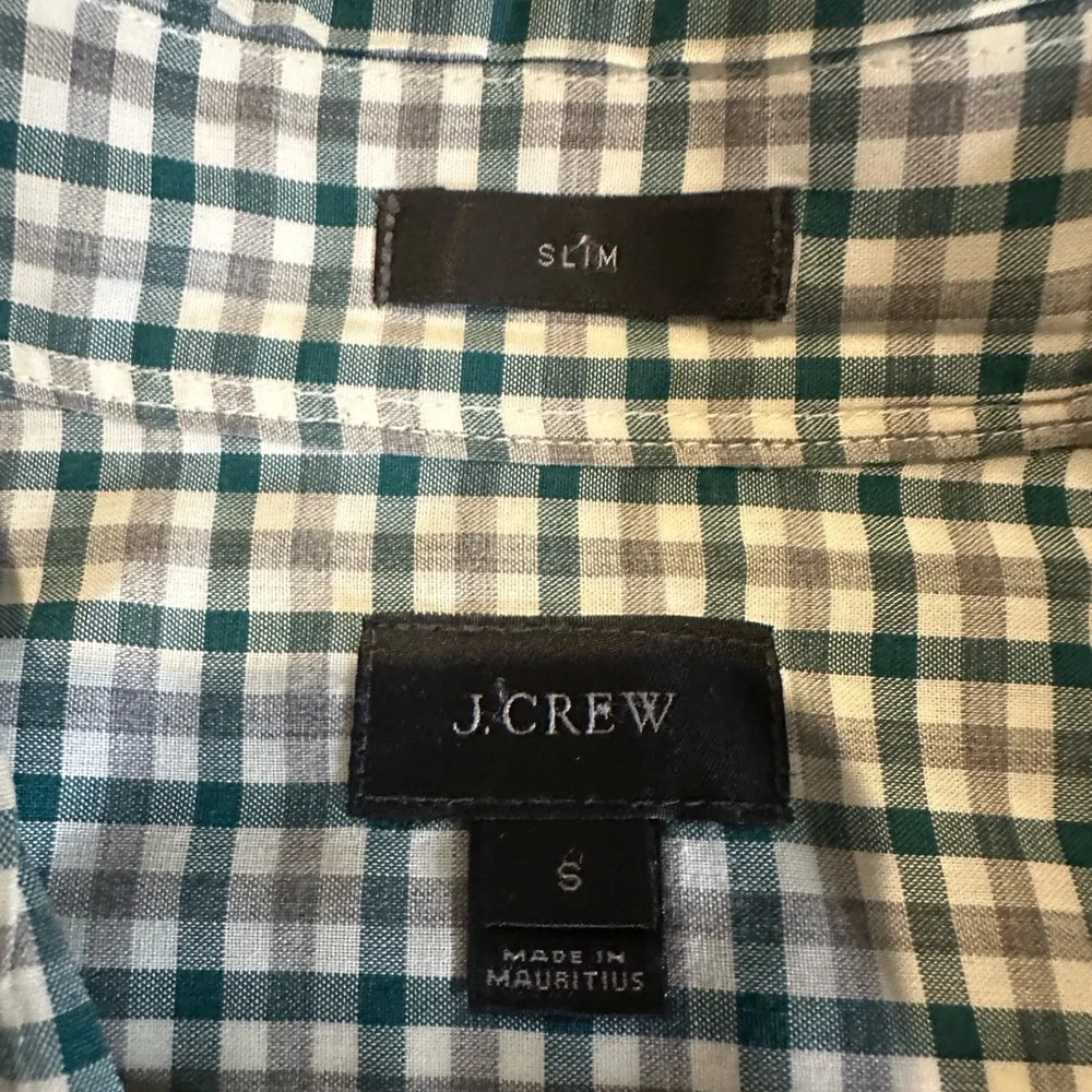 J Crew Men’s‎ Long Sleeve Button Up Slim Small Green Grey Plaid Checkered